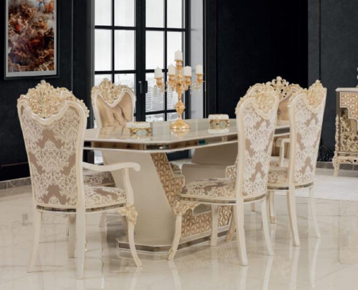 Casa Padrino Luxus Barock Esszimmer Set Weiß / Gold - 1 Esstisch & 8 Esszimmerstühle - Esszimmer Möbel im Barockstil - Edel & Prunkvoll Bild 1