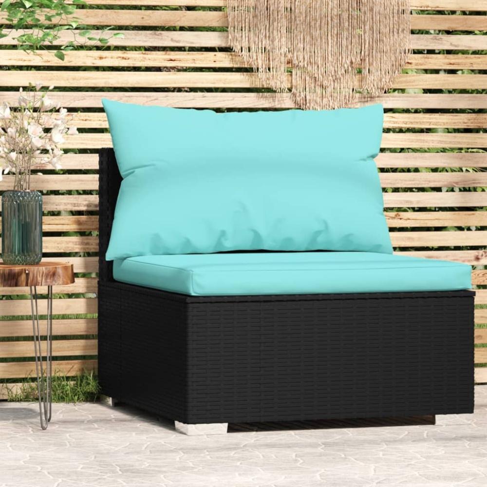 vidaXL Garten-Mittelsofa mit Kissen Schwarz Poly Rattan Bild 1