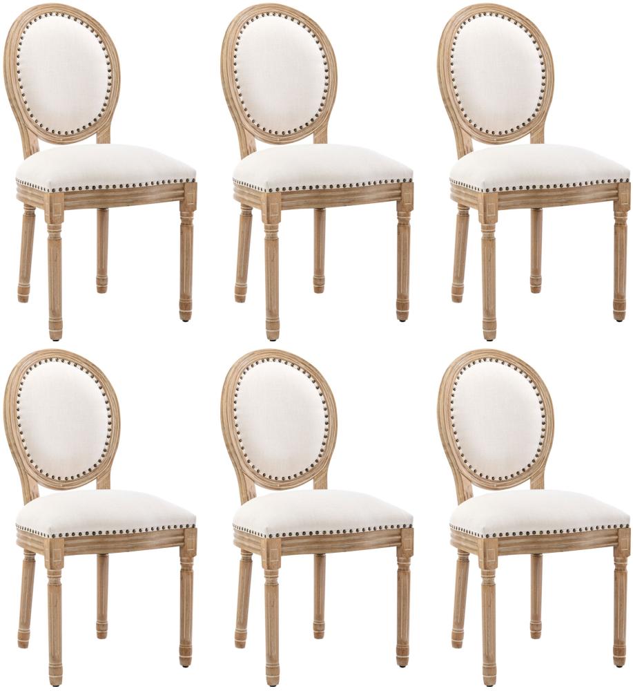 Merax Esszimmerstühle 6er Set Küchenstühle, Beine aus Massivholz, Verstellbare Vordersitzbeine, Leinensitze, creme Bild 1