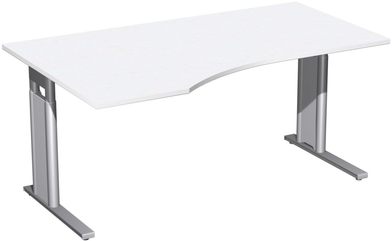 PC-Schreibtisch links, höhenverstellbar, 160x100cm, Weiß / Silber Bild 1