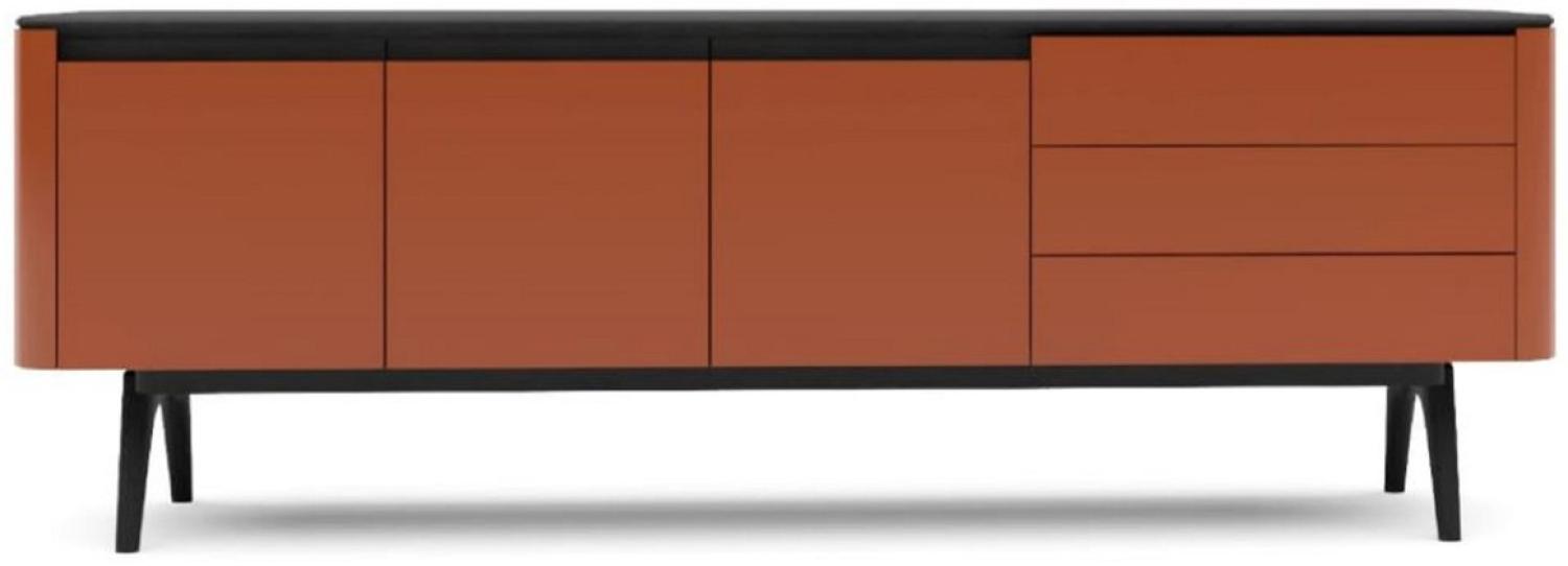 Casa Padrino Luxus Sideboard Orangebraun / Schwarz 220 x 48 x H. 80 cm - Moderner Massivholz Wohnzimmer Schrank - Luxus Wohnzimmer Möbel Bild 1