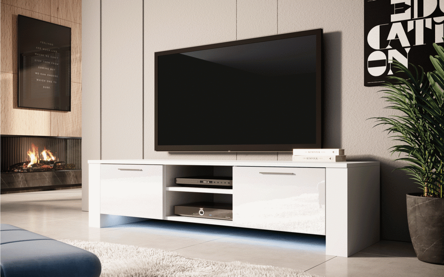 TV Lowboard Shine mit LED Weiß/Weiß Bild 1