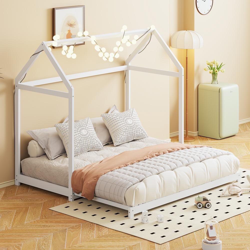 Merax Ausziehbares Bett, Schlafsofa 90/180 x 190 cm, Massivholzbettgestell mit Lattenrost Einzelbett Gästebett, weiß Bild 1