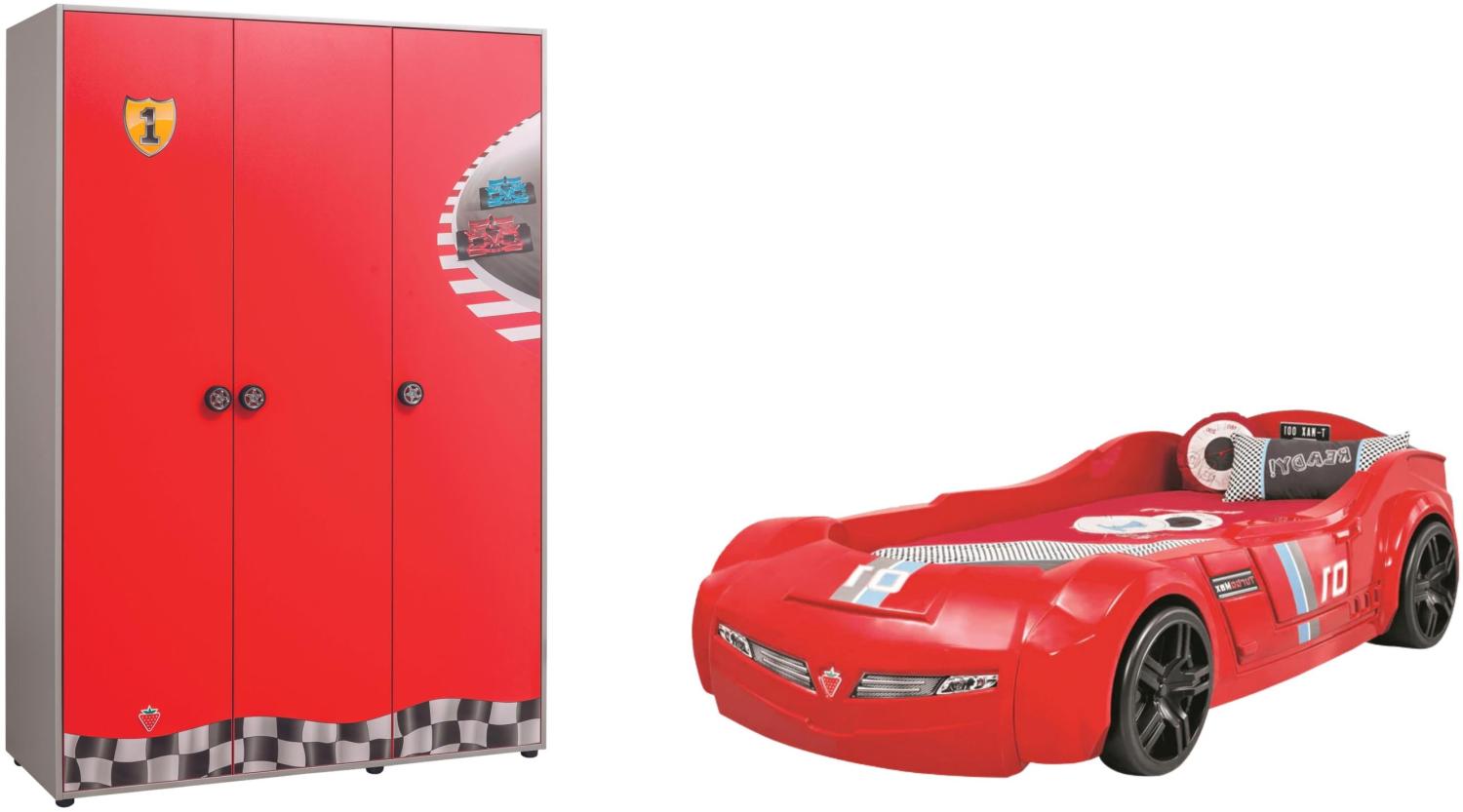 Cilek Pitstop Kinderzimmer 2-teilig mit Autobett Speed in Rot Komplettzimmer ohne Matratze Bild 1