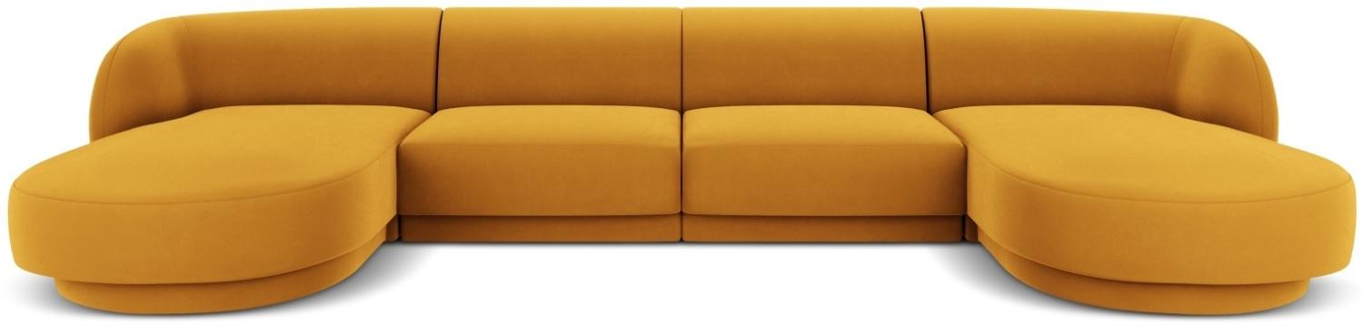 Micadoni 5-Sitzer Samtstoff Panorama Sofa Miley | Bezug Yellow | Beinfarbe Black Plastic Bild 1