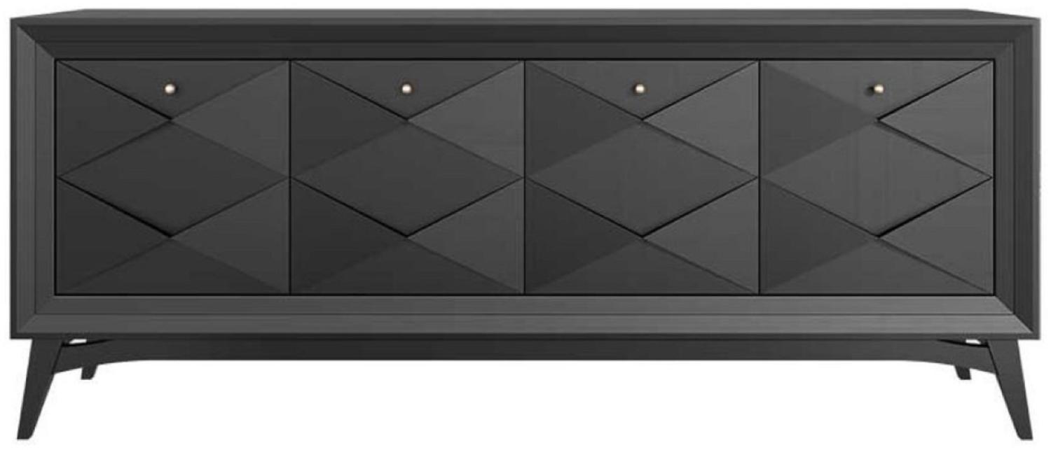 Casa Padrino Luxus Art Deco Sideboard Schwarz 220 x 50 x H. 92 cm - Edler Massivholz Schrank mit 4 Türen - Esszimmer Möbel - Art Deco Möbel - Luxus Möbel Bild 1