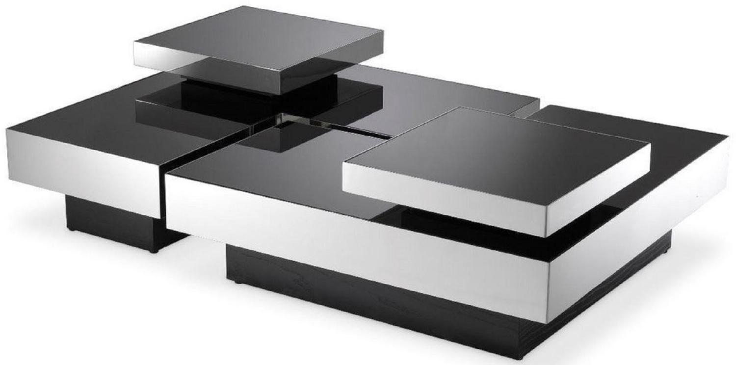 Casa Padrino Luxus Couchtisch Set Silber / Schwarz - 2 L-förmige Wohnzimmertische mit 2 quadratischen Tabletts - Wohnzimmer Möbel - Luxus Kollektion Bild 1