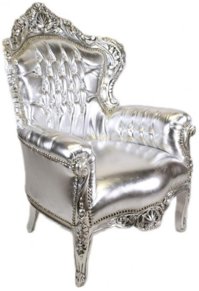 Casa Padrino Barock Sessel King Silber Lederoptik mit Bling Bling Glitzersteinen - Luxus Barock Möbel Bild 1