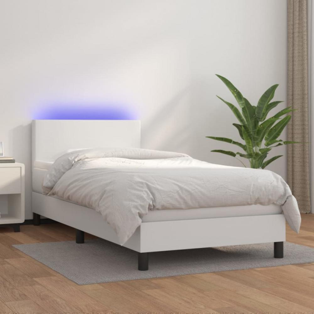 Boxspringbett mit Matratze & LED Weiß 90x190 cm Kunstleder (Farbe: Weiß) Bild 1