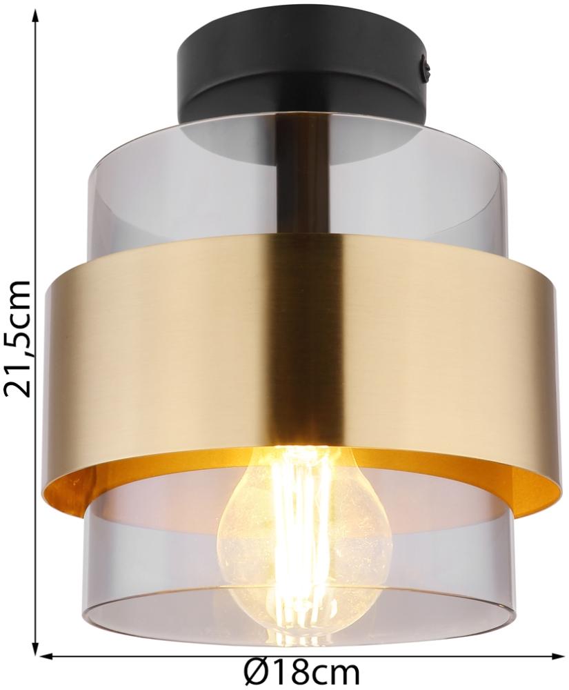 LED Deckenleuchte mit Rauchglas Lampenschirm Ø18cm, Messingring Bild 1