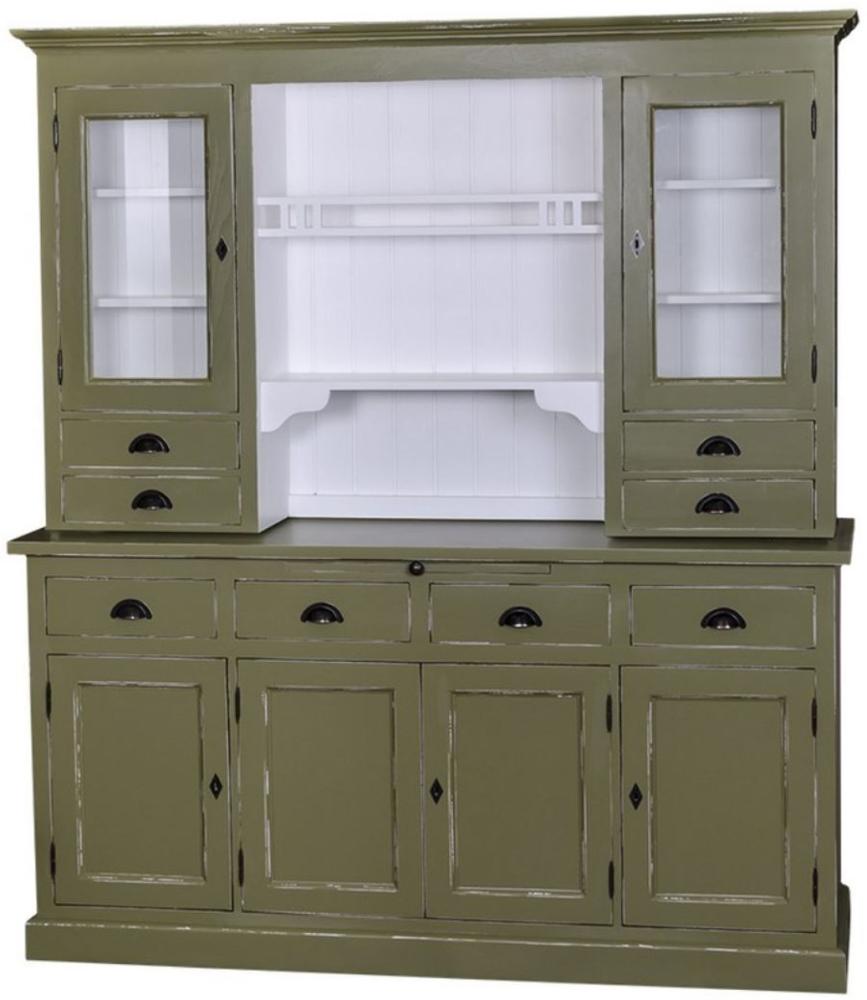 Casa Padrino Landhausstil Küchenschrank Antik Grün / Weiß 179 x 50 x H. 197 cm - 2 Teiliger Shabby Chic Küchenschrank mit 6 Türen und 8 Schubladen Bild 1