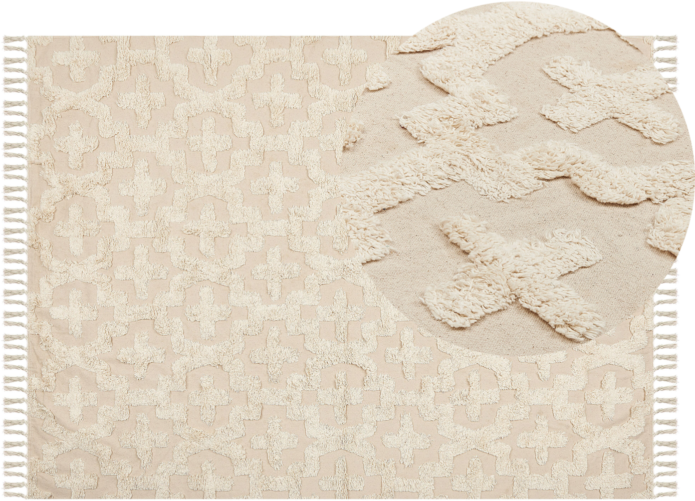 Teppich Baumwolle hellbeige 140 x 200 cm geometrisches Muster Kurzflor ITANAGAR Bild 1
