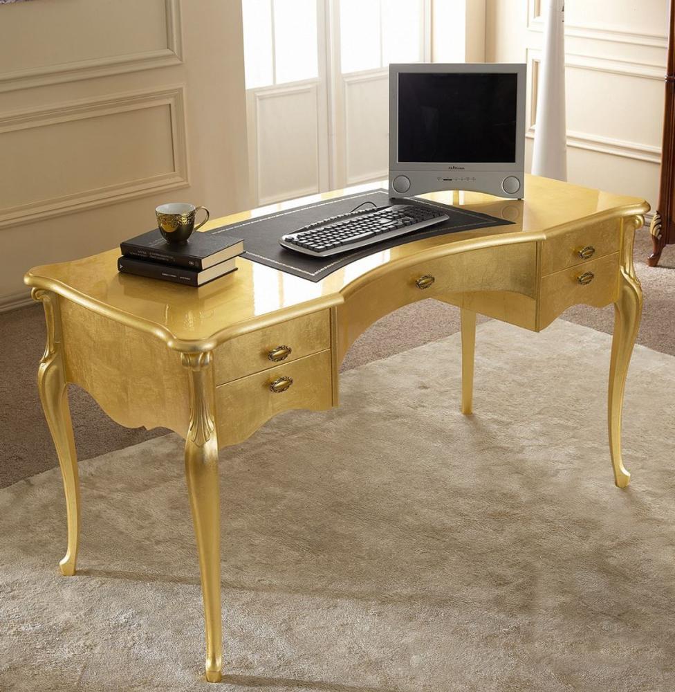 Casa Padrino Luxus Barock Schreibtisch Gold / Schwarz - Edler Massivholz Bürotisch mit 5 Schubladen - Barock Büromöbel - Luxus Qualität - Made in Italy Bild 1