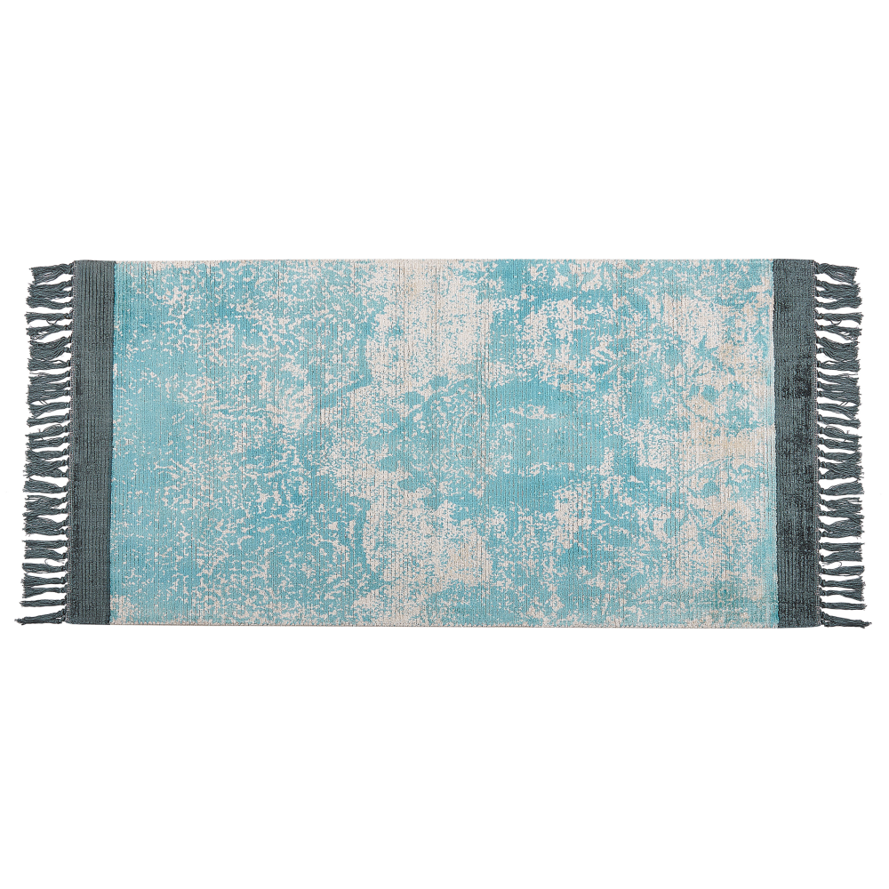 Teppich Viskose hellblau beige 80 x 150 cm cm orientalisches Muster Kurzflor AKARSU Bild 1