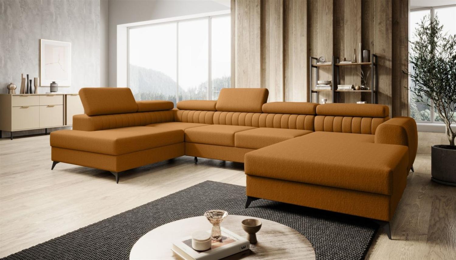 Wohnlandschaft U-Form Schlafsofa FARGO Stoff Vogue Amber Ottomane Rechts Bild 1