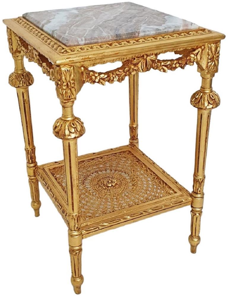 Casa Padrino Barock Beistelltisch Gold / Grau - Prunkvoller Antik Stil Massivholz Tisch mit Marmorplatte - Wohnzimmer Möbel im Barockstil - Barock Möbel Bild 1
