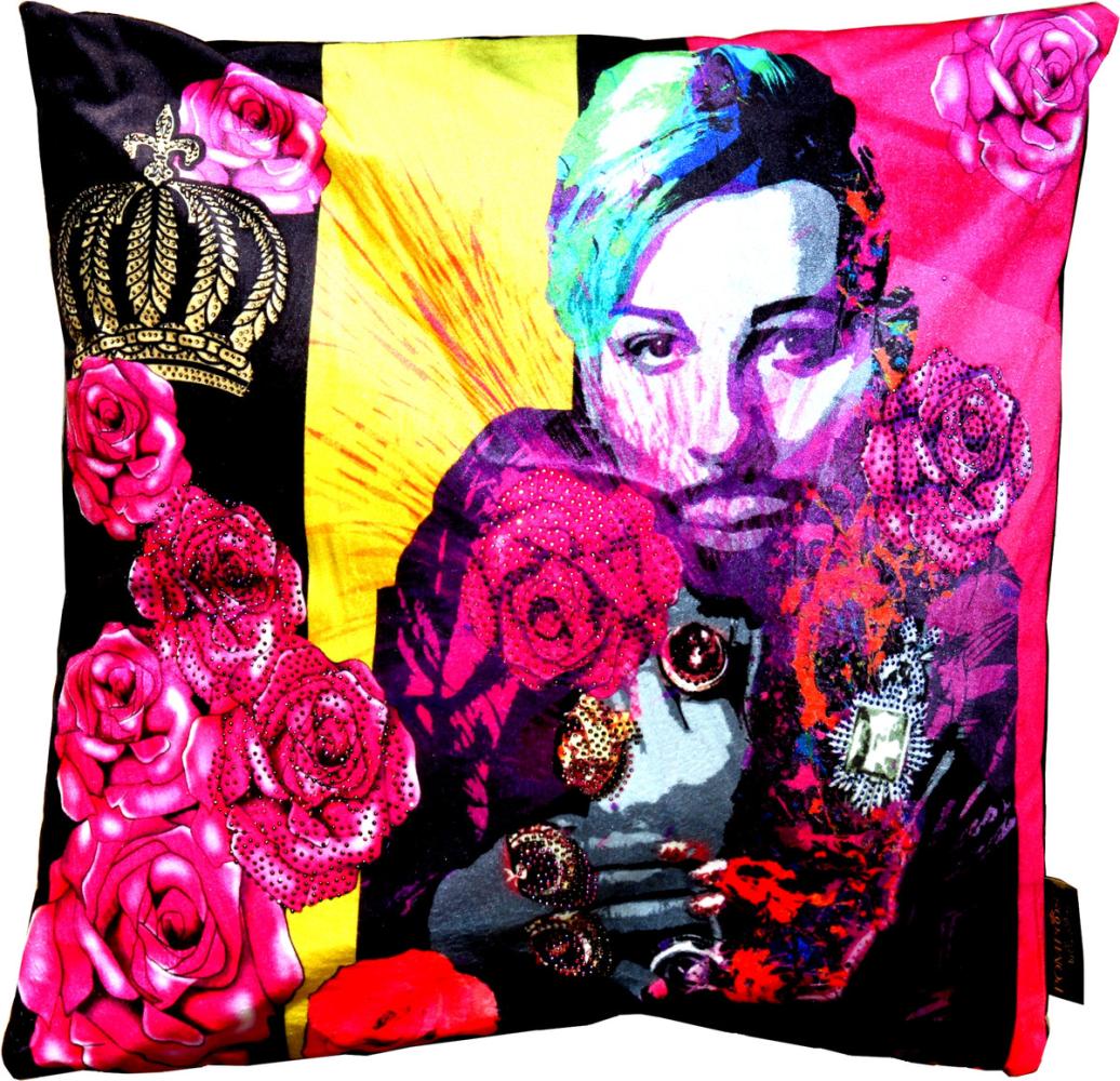 Harald Glööckler Designer Deko Kissen Pompöös by Casa Padrino mit Glitzersteinen Pink Flowers - Art Collection - Bild 1