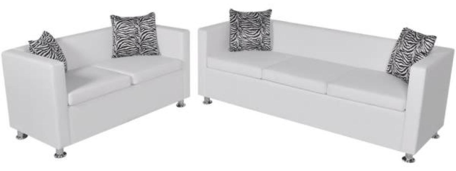 vidaXL Sofa-Set Kunstleder 3-Sitzer + 2-Sitzer Weiß Bild 1