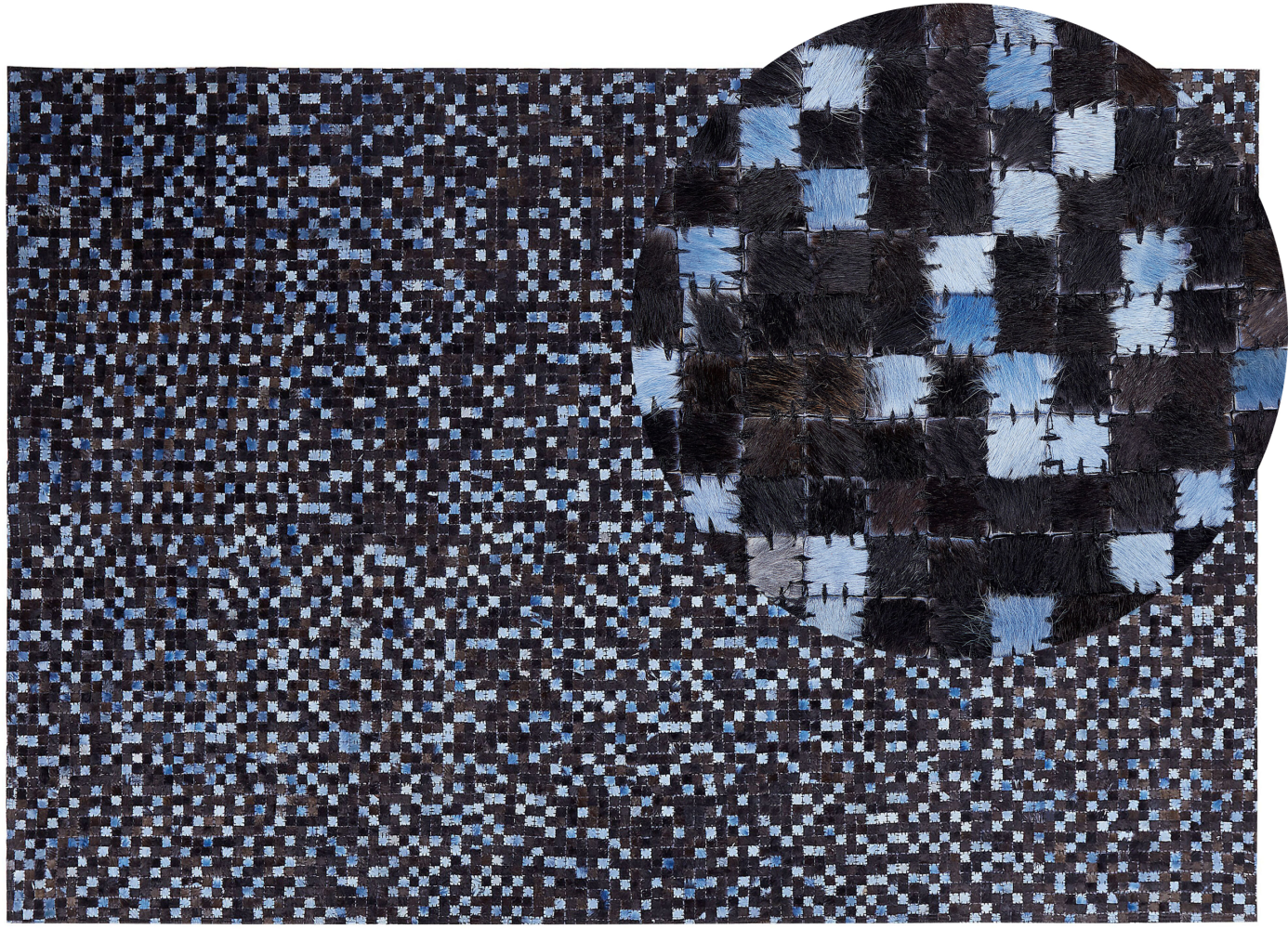 Teppich Kuhfell braun / blau 140 x 200 cm Patchwork Kurzflor IKISU Bild 1