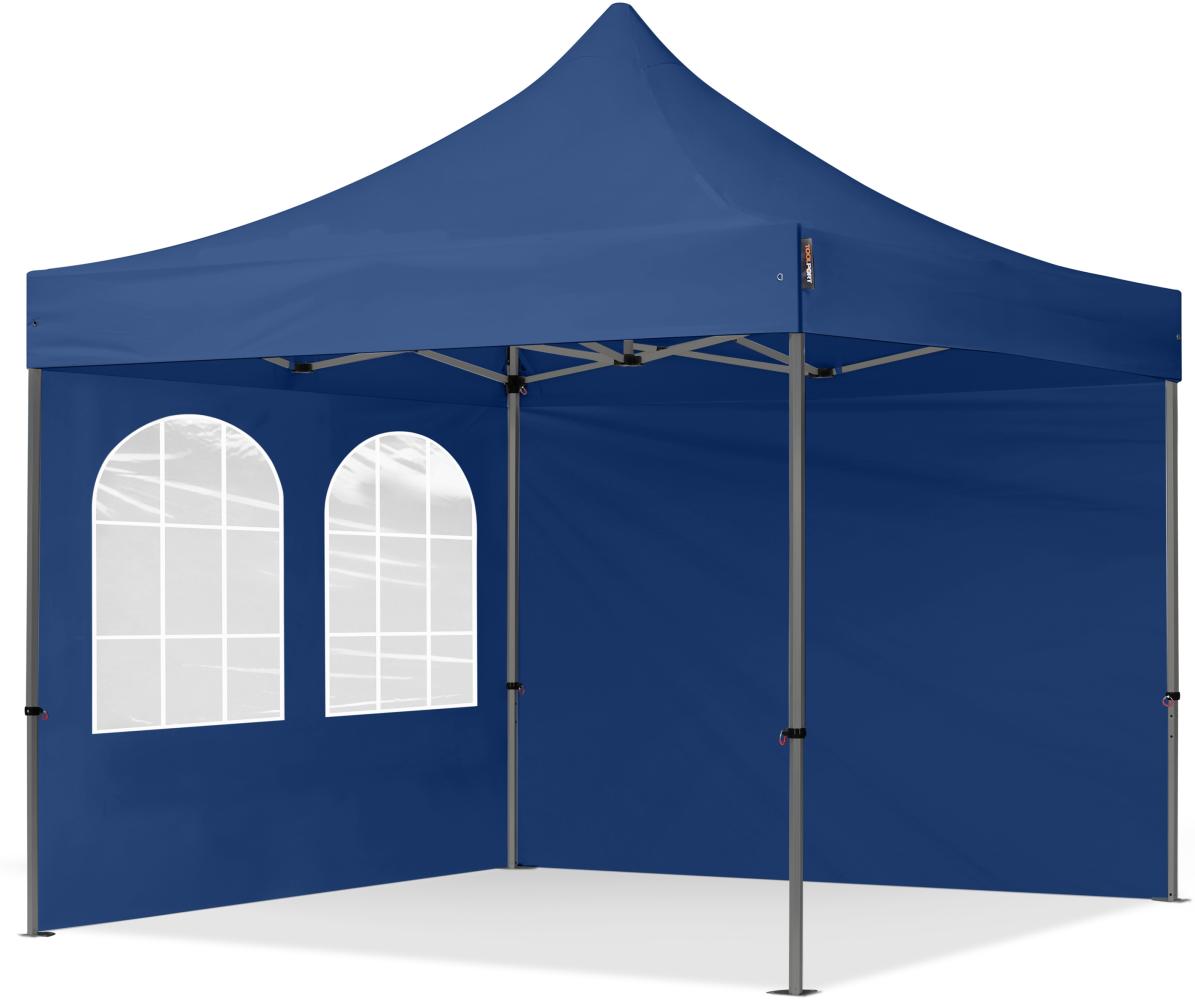 3x3 m Faltpavillon, PREMIUM Stahl 40mm, Seitenteile mit Sprossenfenstern, blau Bild 1