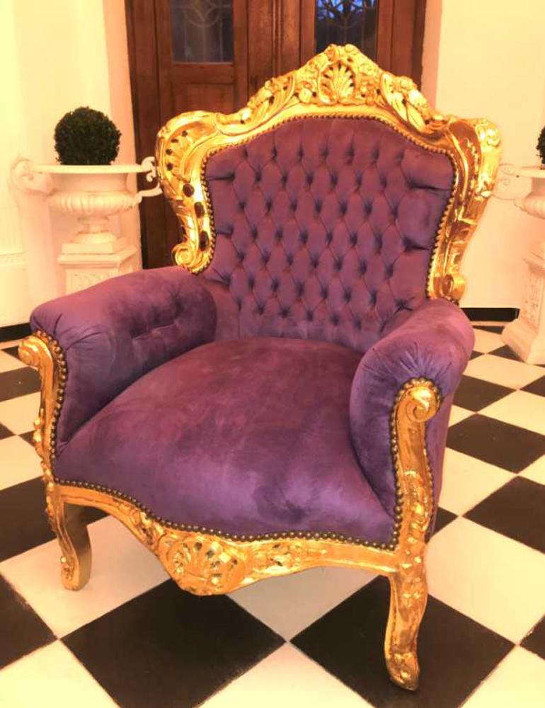 Casa Padrino Barock Sessel "King" Lila / Gold - Barock Wohnzimmer Möbel Bild 1