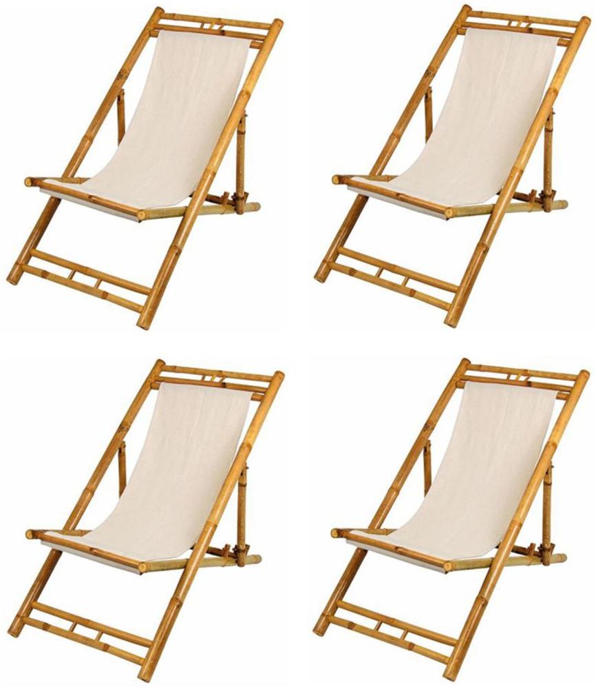 4x Bambusliege Liegestuhl beige Relax Bamboo Liege Strandliege Gartenliege Bild 1