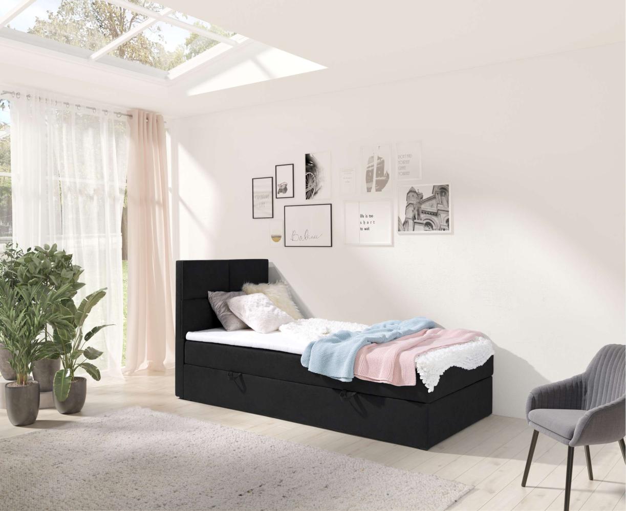 99rooms Larni Boxspringbett Strukturstoff INARI Schwarz 70x200 cm Bild 1