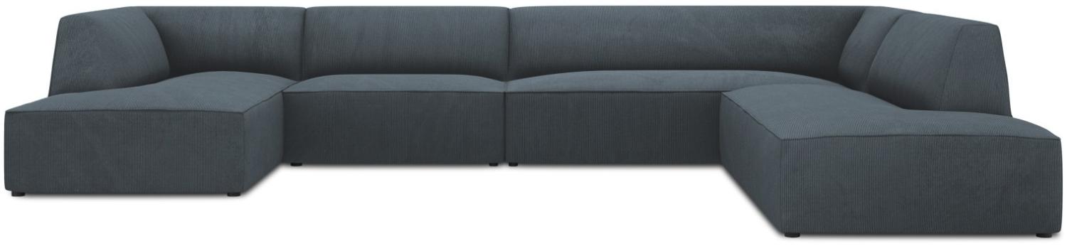 Micadoni 7-Sitzer Panorama Ecke rechts Sofa Ruby | Bezug Blue | Beinfarbe Black Plastic Bild 1