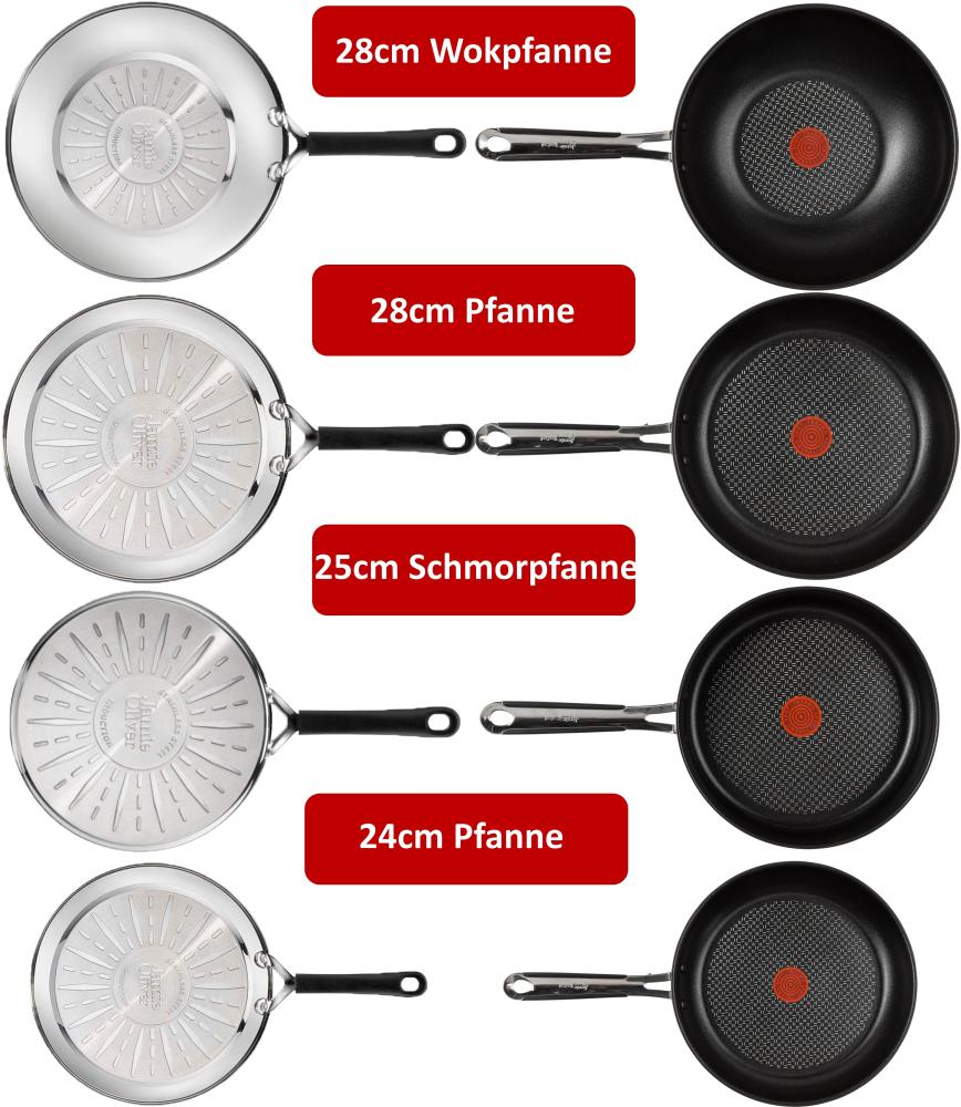 Tefal E76 Jamie Oliver Pfannenset- Pfanne 24cm & 28cm, Schmorpfanne 25cm mit Deckel, Wok 28cm Set 17 - Pfannen Induktion Bild 1