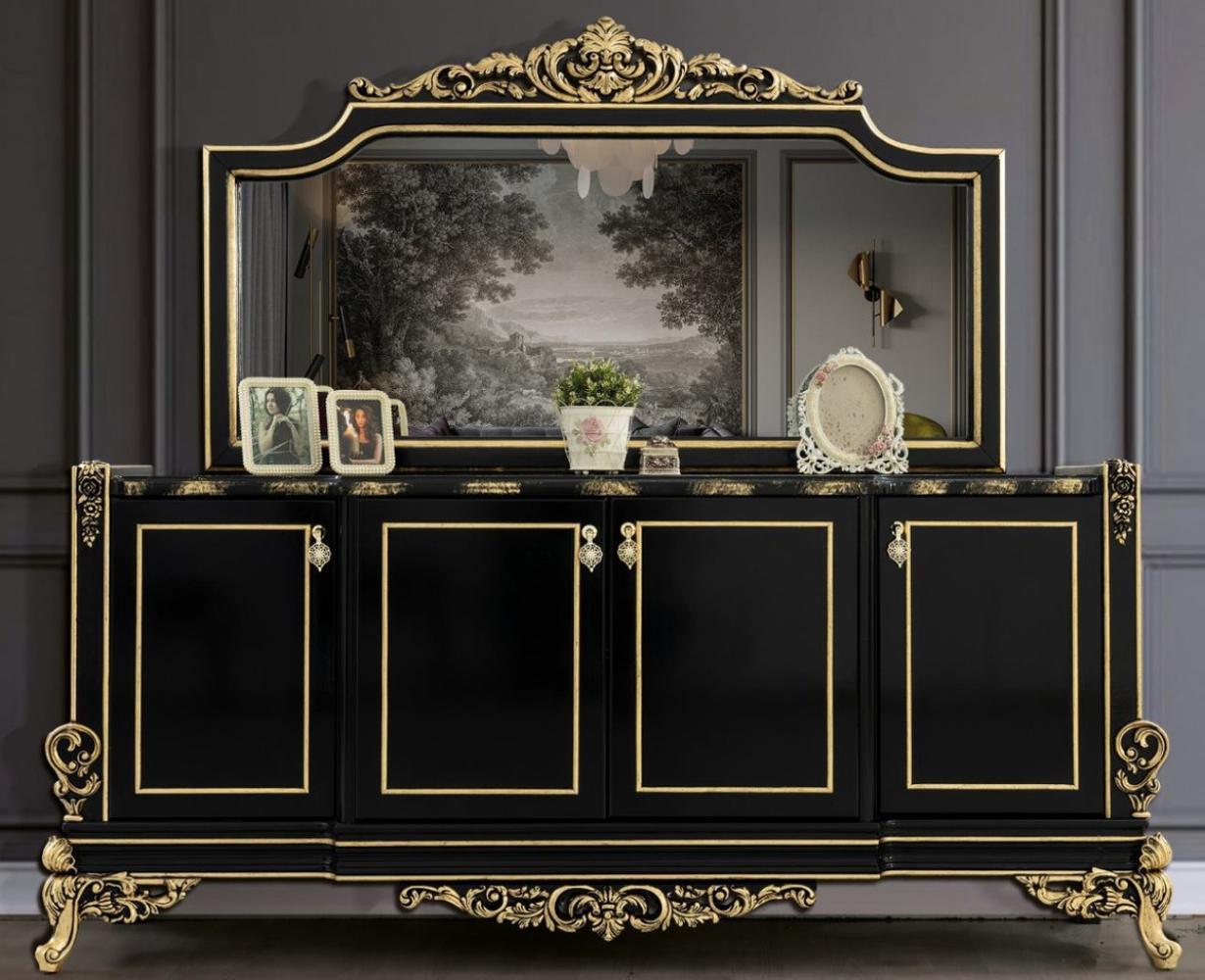 Casa Padrino Luxus Barock Möbel Set Schwarz / Gold - 1 Sideboard mit 4 Türen & 1 Spiegel - Edle Barock Möbel - Edel & Prunkvoll Bild 1