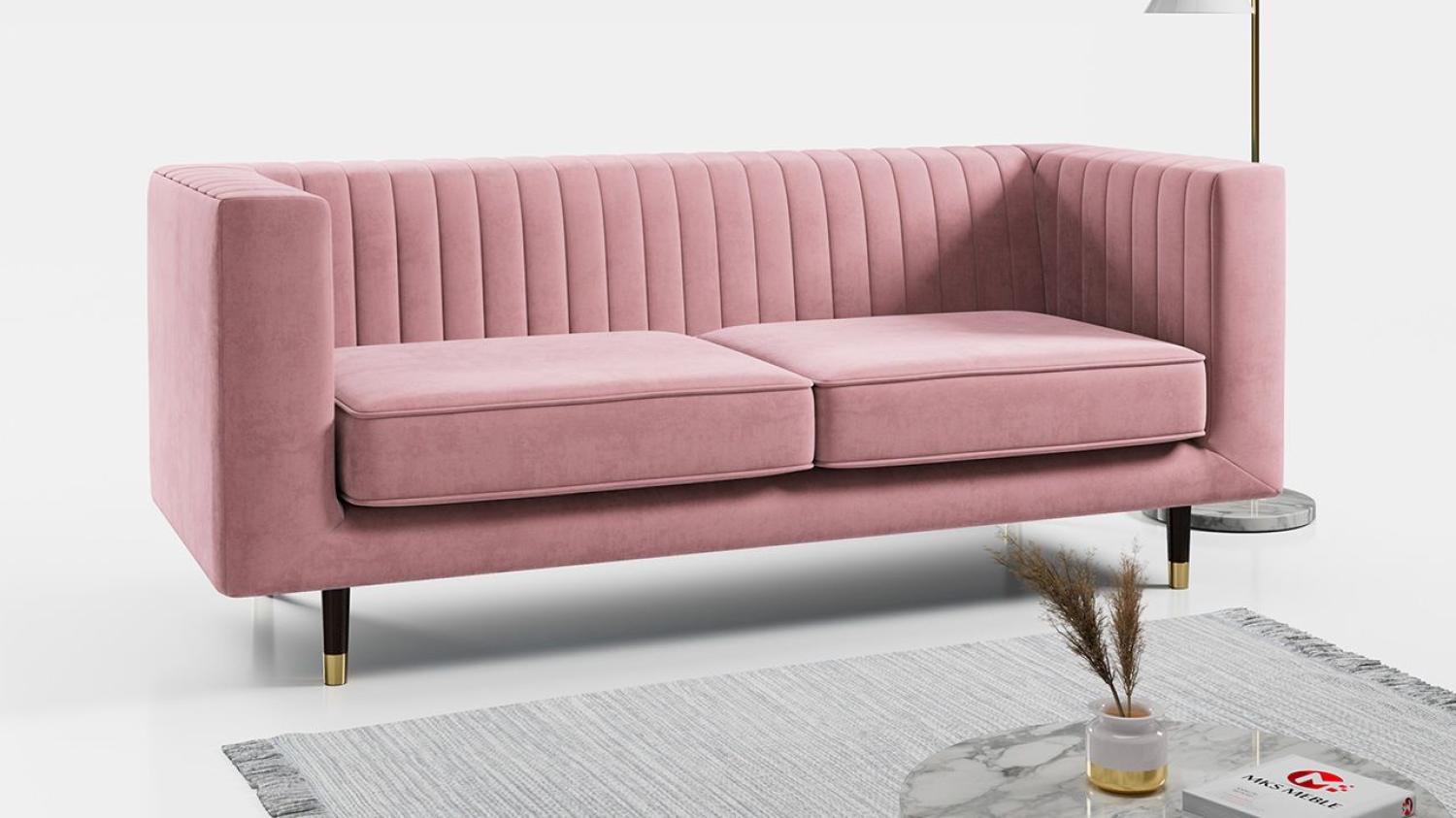 Sofa - Moderne Polstersofa - Skandinavische Deko - ELMO - 3 Sitzer - Rosa Mikrofaser Bild 1