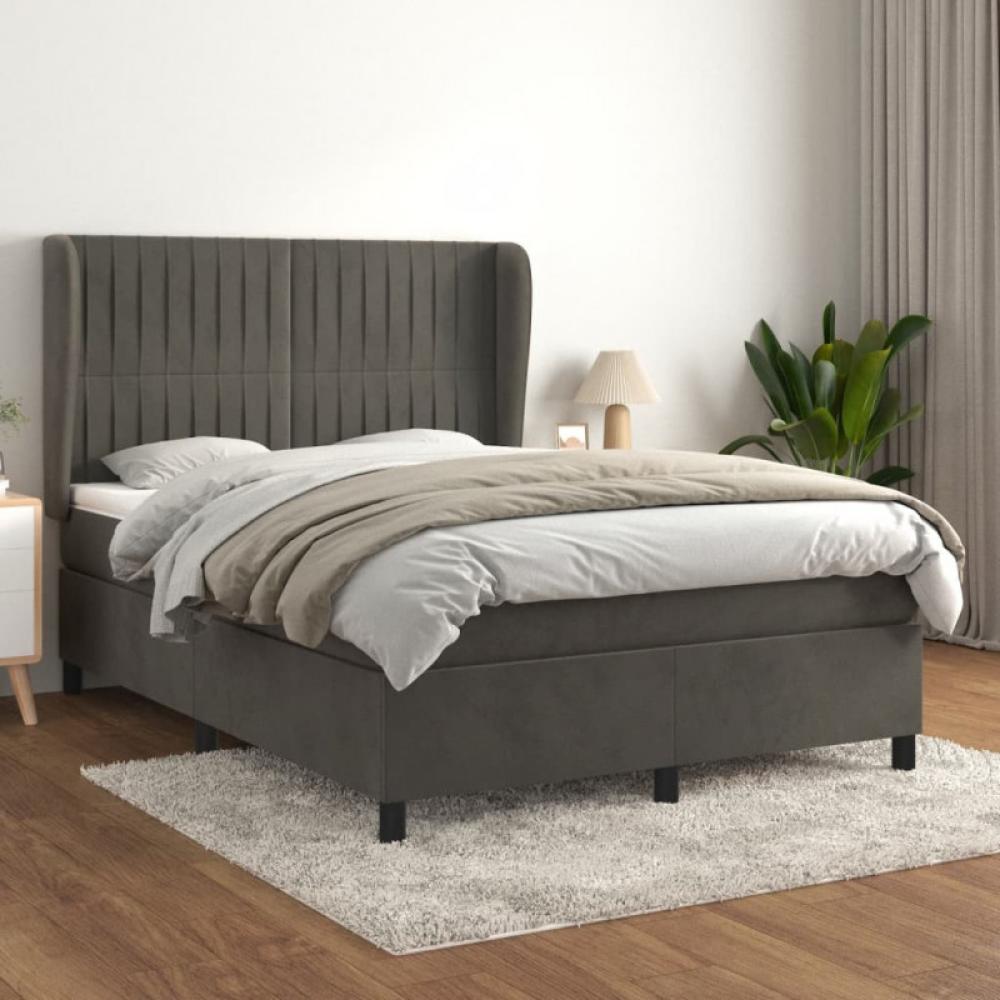 Boxspringbett mit Matratze Dunkelgrau 140x200 cm Samt (Farbe: Grau) Bild 1