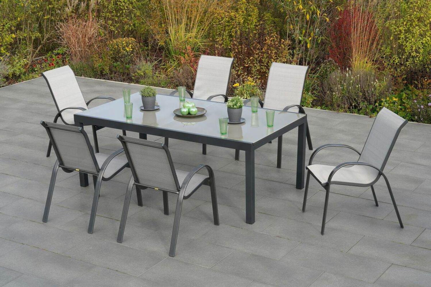 YOURSOL by Merxx Gartenmöbel Set Amalfi für 6 Personen mit Semi-Ausziehtisch, Stapelstuhl, Glastisch Bild 1