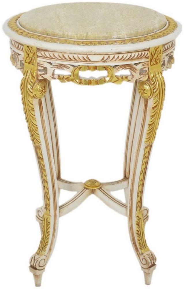 Casa Padrino Barock Beistelltisch mit Marmorplatte Weiß / Beige / Gold / Creme Ø 40 x H. 60 cm - Runder Antik Stil Tisch - Barock Wohnzimmer Möbel Bild 1