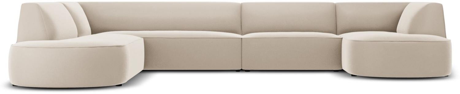 Micadoni 6-Sitzer Samtstoff Panorama Ecke links Sofa Ruby | Bezug Beige | Beinfarbe Black Plastic Bild 1