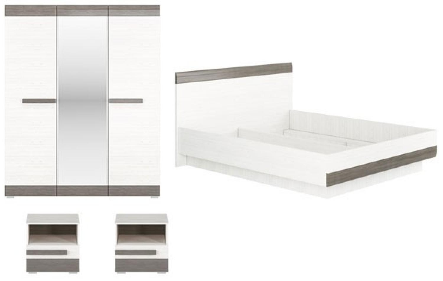 Schlafzimmer-Set "Blanco" komplett 4-teilig Pinie weiß grau MDF Bild 1