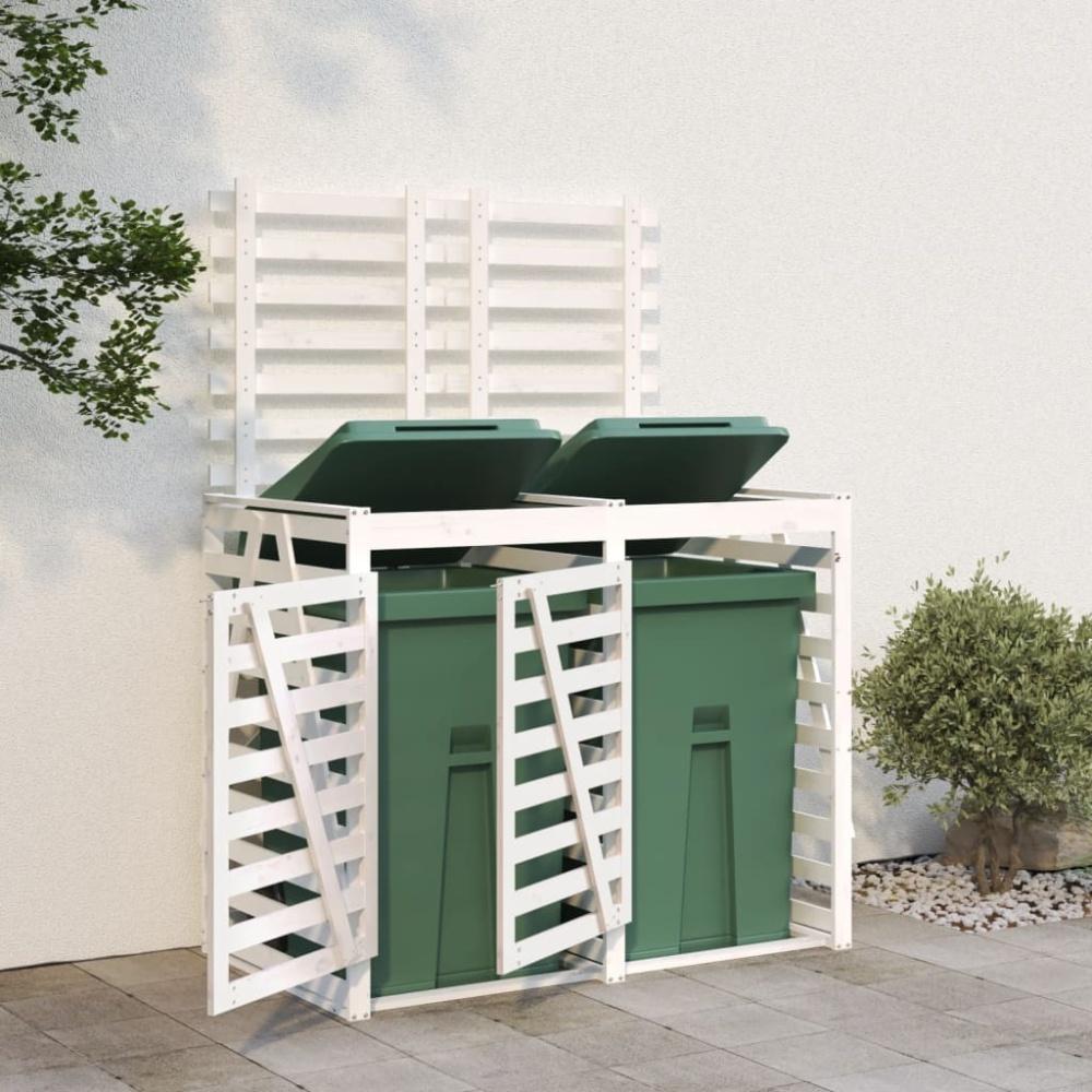 vidaXL Mülltonnenbox für 2 Tonnen Weiß Massivholz Kiefer Bild 1