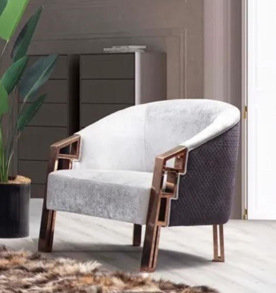 Casa Padrino Luxus Sessel Silber / Lila / Kupfer 80 x 80 x H. 90 cm - Moderner Wohnzimmer Sessel - Luxus Wohnzimmer Möbel Bild 1