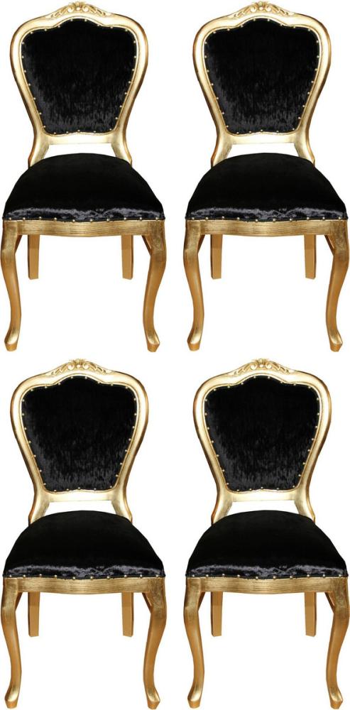 Casa Padrino Luxus Barock Esszimmer Set Schwarz / Gold 45 x 46 x H. 99 cm - 4 handgefertigte Esszimmerstühle - Barock Esszimmermöbel Bild 1