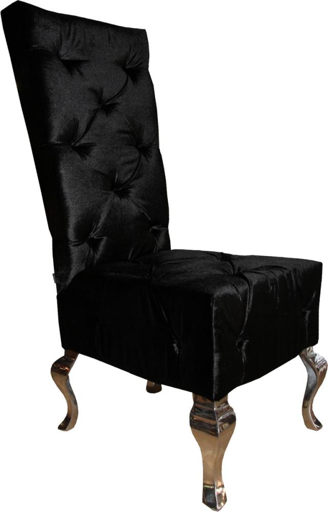 Casa Padrino Designer Esszimmerstuhl Schwarz / Silber - Luxus Qualität - Hochlehner Stuhl Bild 1