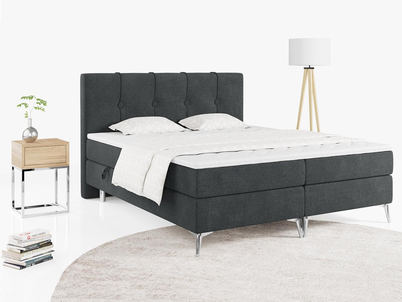 Boxspringbett, Komplett-Set mit Matratze und Topper - RINALDI - 140x200cm - Dunkelgrau Stoff - H3 Bild 1