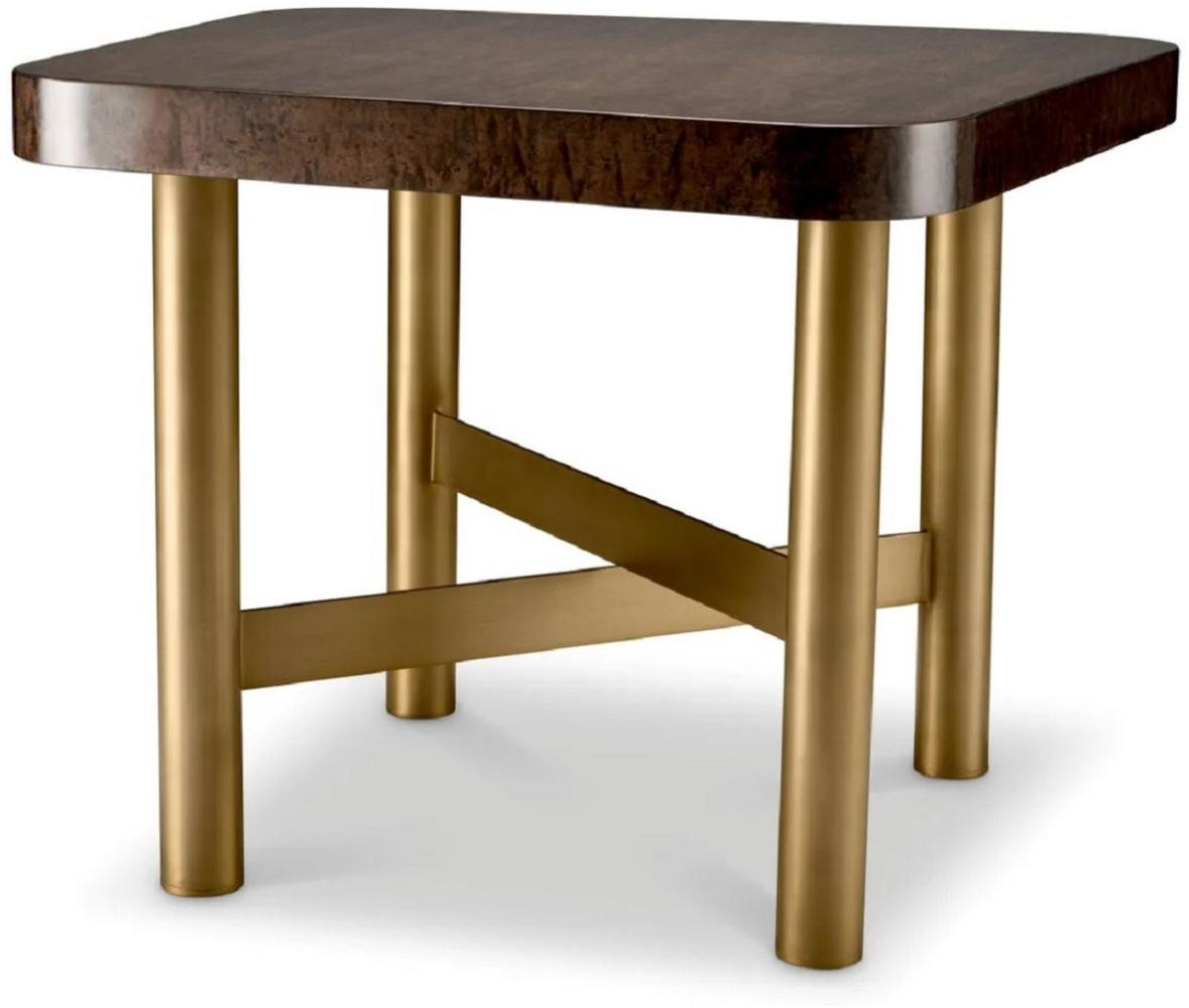 Casa Padrino Luxus Beistelltisch Hochglanz Braun / Messing 64,5 x 64,5 x H. 50 cm - Quadratischer Tisch mit Massivholz Tischplatte - Wohnzimmer Möbel - Luxus Möbel - Luxus Einrichtung Bild 1