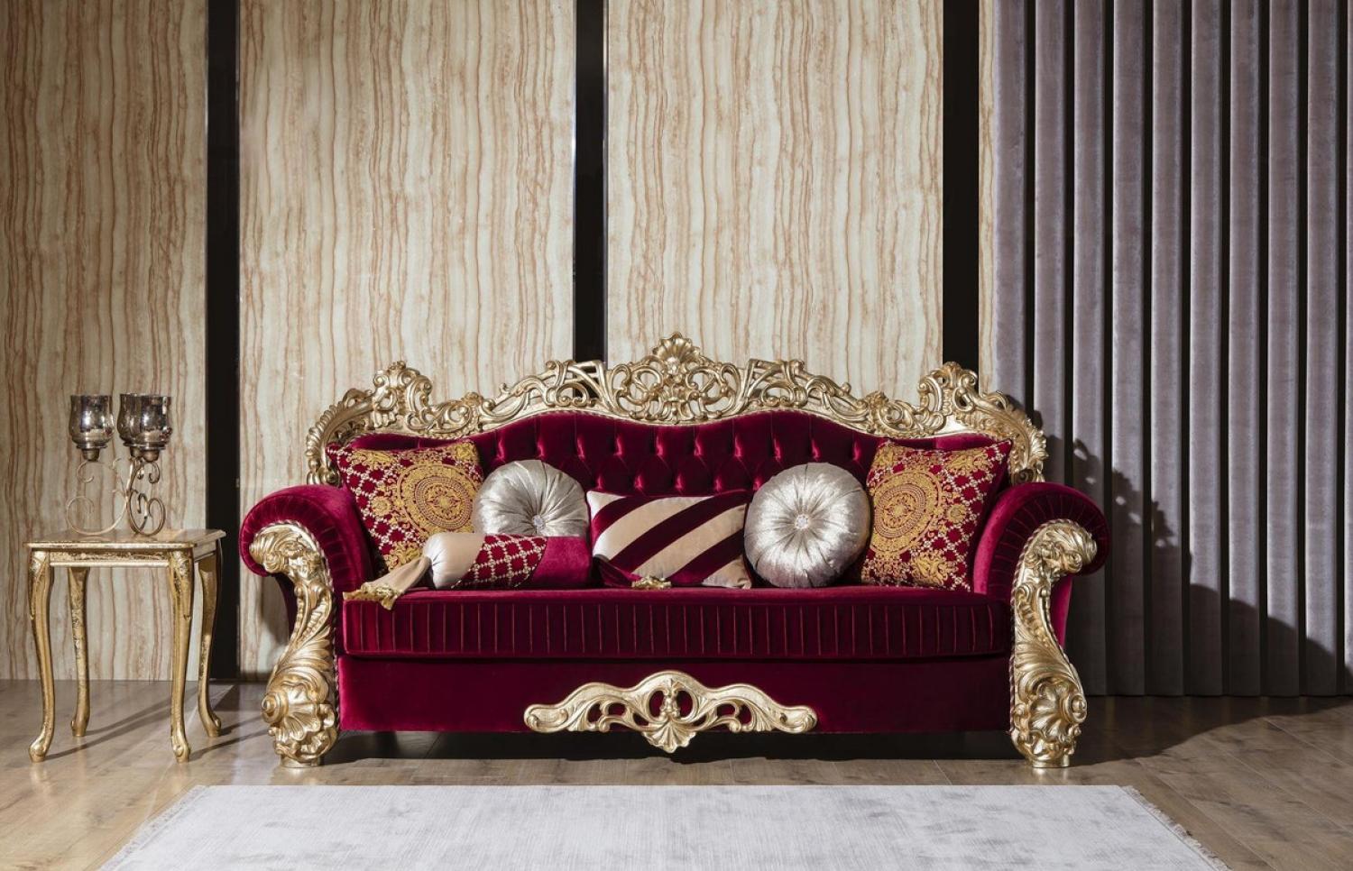 Casa Padrino Luxus Barock Sofa Bordeauxrot / Gold 244 x 95 x H. 123 cm - Prunkvolles Wohnzimmer Sofa mit dekorativen Kissen - Barock Wohnzimmer Möbel Bild 1