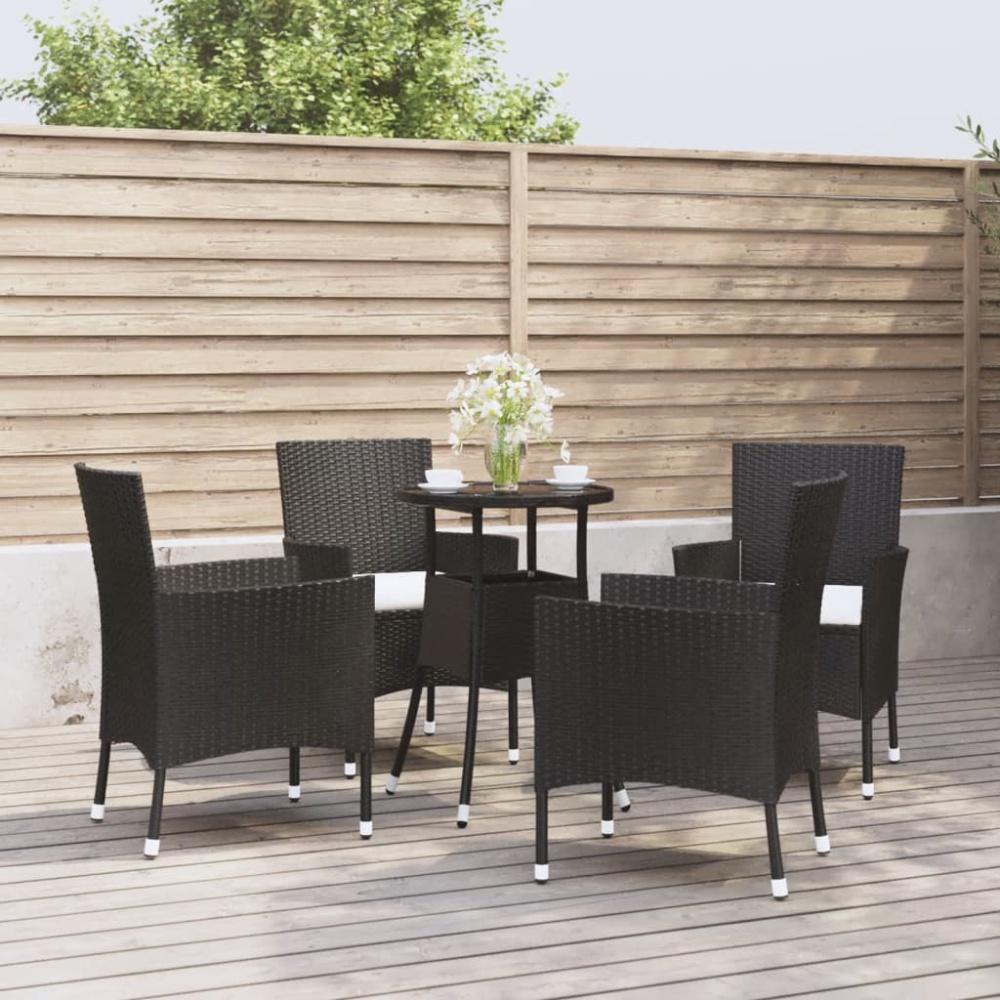 vidaXL 5-tlg. Garten-Bistro-Set mit Kissen Schwarz Poly Rattan Bild 1