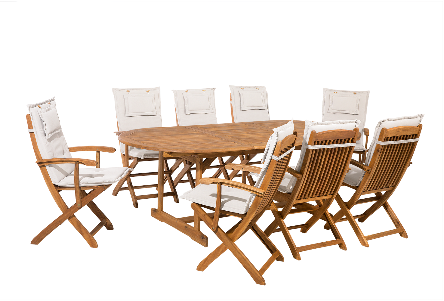Gartenmöbel Set Akazienholz hellbraun 8-Sitzer Auflagen cremeweiß MAUI Bild 1