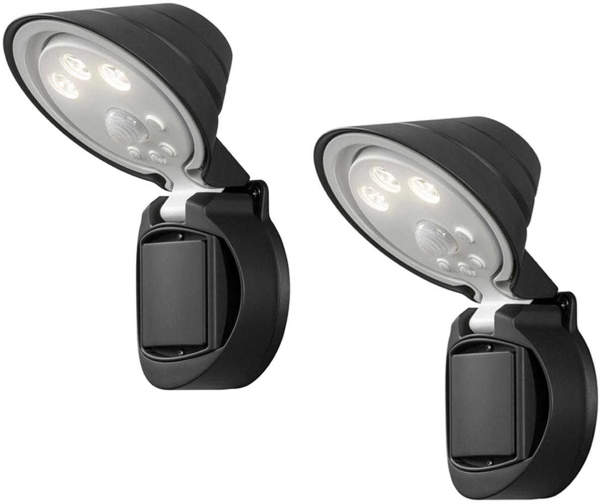 2er-Set LED Außenwandleuchte mit Bewegungsmelder & Batterie, Schwarz, H 24cm Bild 1