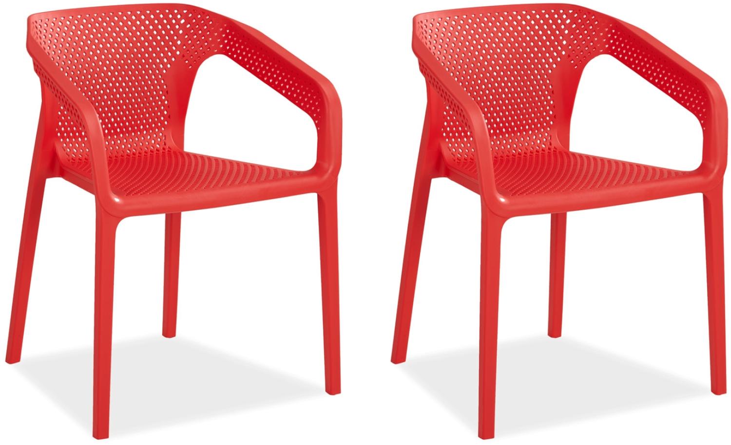 Gartenstuhl mit Armlehnen 2er Set Gartensessel Rot Stühle Kunststoff Stapelstühle Balkonstuhl Outdoor-Stuhl Bild 1