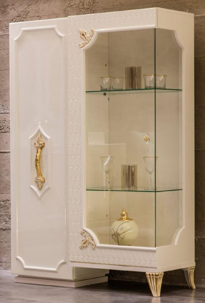 Casa Padrino Luxus Barock Vitrine Weiß / Gold - Handgefertigter Massivholz Vitrinenschrank mit 2 Türen - Barock Möbel - Edel & Prunkvoll Bild 1