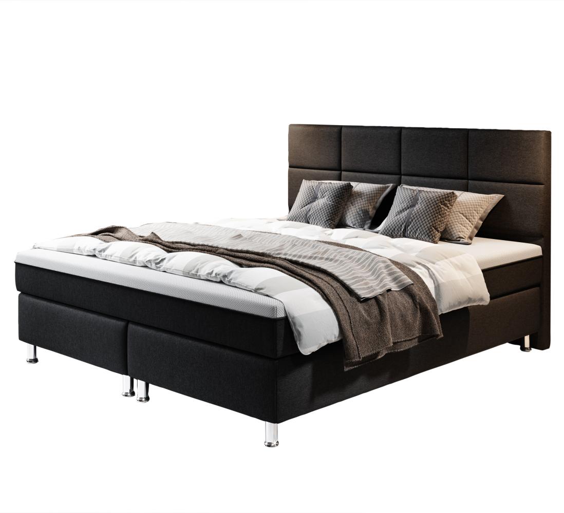 Boxspringbett Rotterdam Plus mit integriertem Topper 180x200 Webstoff Schwarz Bild 1