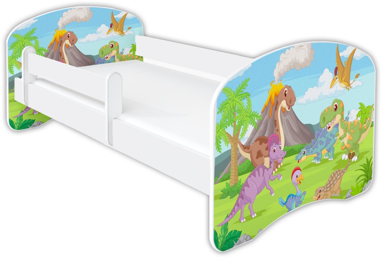 Clamaro 'Schlummerland Dinosaurier' Kinderbett 80x180 cm, Design 7, inkl. Lattenrost, Matratze und Rausfallschutz (ohne Schublade) Bild 1